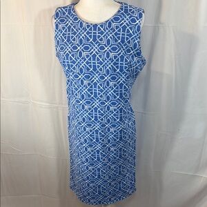 J. McLaughlin Blue and White Patterned Dress Size Large